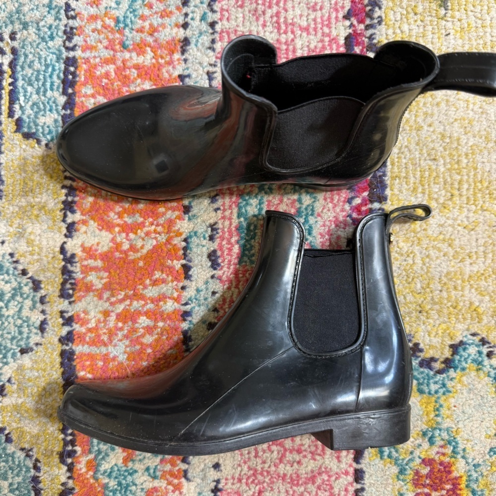 Sam Edelman Tinsley Black Rubber Rain Boots Women’s Size 8 Pull On Ankle Bootie